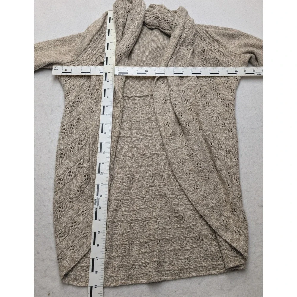 Karen Scott Cardigan Womens Small Tan Open Front Shawl Collar Pointelle Knit